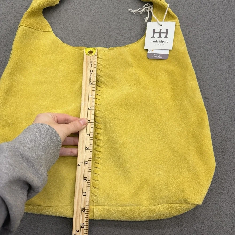 Haute Hippie Leather Festival Suede Leather Hobo Chartreuse Purse Bag Pouch New